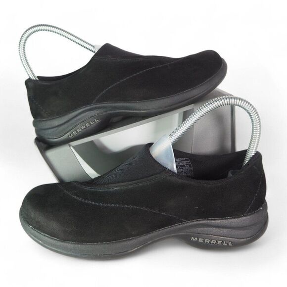 Merrell Topo Curve Suede Slip-on Shoes Black 40622 Women's 7 - Picture 1 of 11